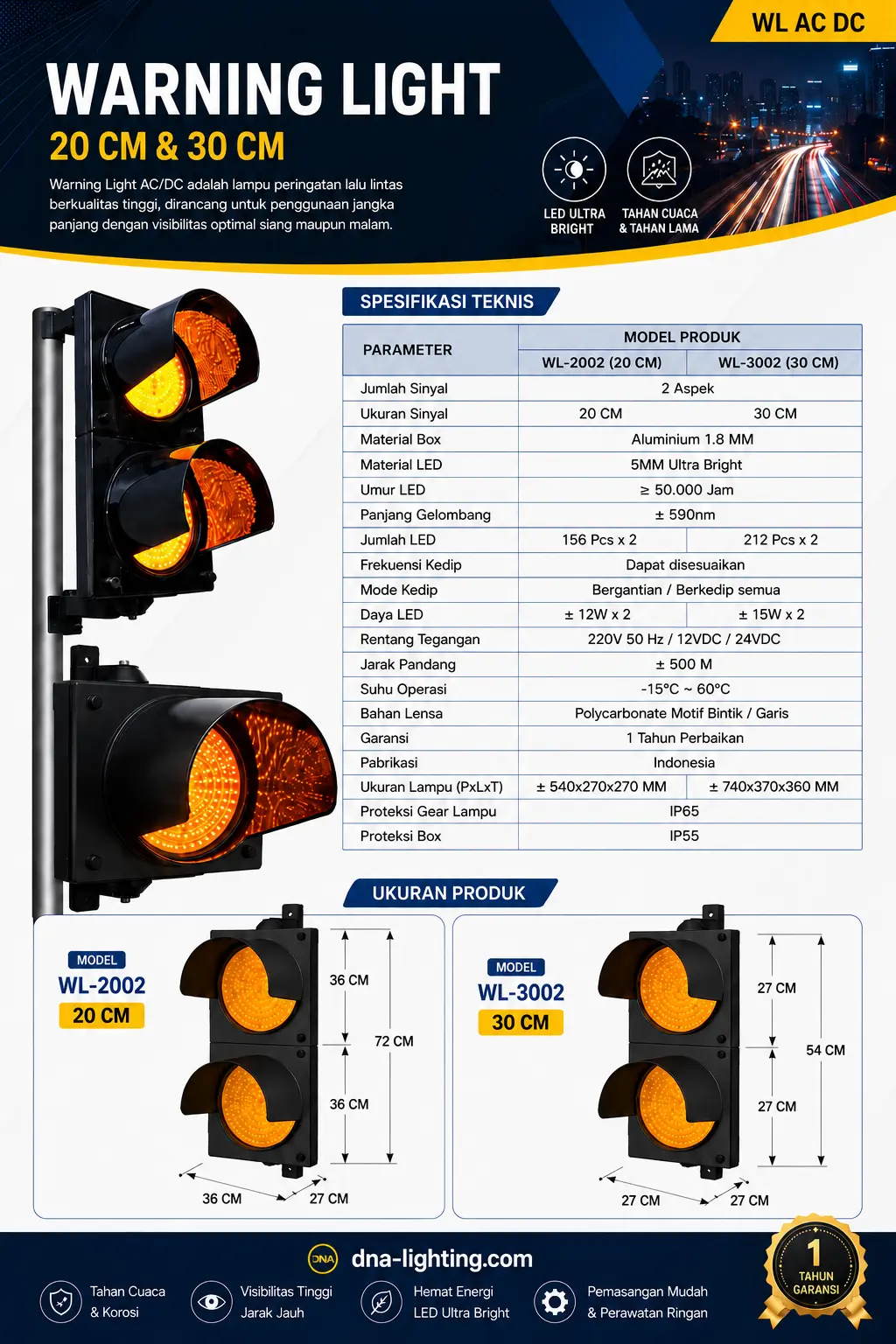 Lampu Warning Light LED 2 Aspek 20 CM / 30 CM 220V